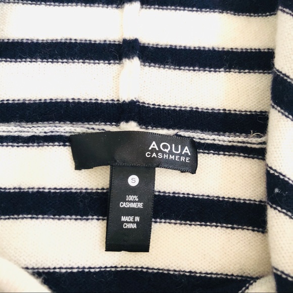 AQUA Cashmere Striped Hooded Sweater Navy/Ivory S - Picture 6 of 6